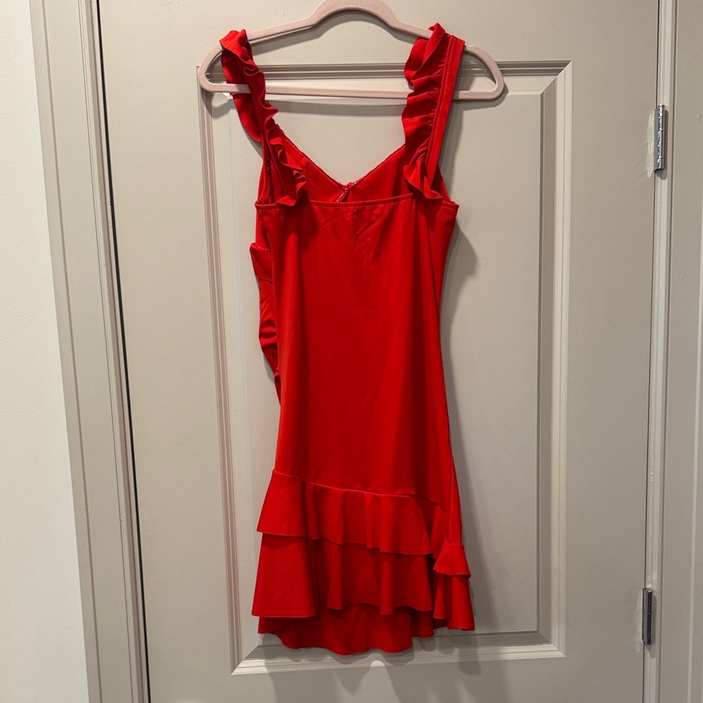 Express Red Ruffle-Trim Mini Dress - Picture 3 of 3